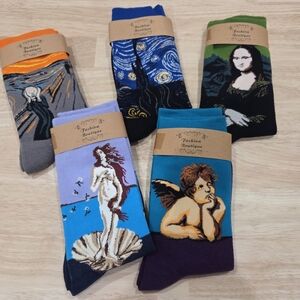Women's Famous Art-Print Crew Socks Set Of 5 Pairs Assorted Colors
